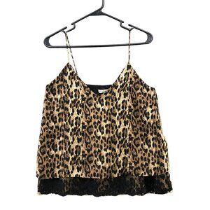 Zara Leopard Print Cami Top Womens S V-Neck Lace Trim Slip Cropped Lightweight